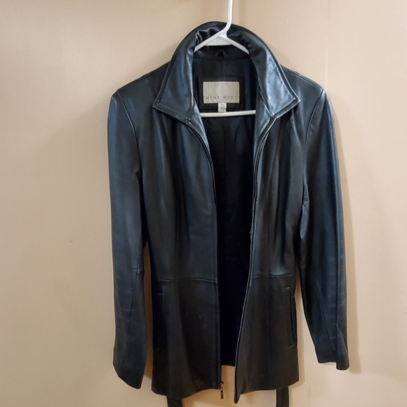 NINE WEST LEATHER THREE QUATER LENGTH LEATHEJACKET